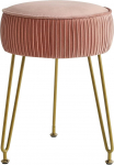 IBUYKE Velvet Round Footrest Stool Ottoman, Makeup Vanity Stool, Side Table, Velvet Dressing Table Seat, Pouf Couch Stool, Golden Steel Legs, Pink L/G-30P
