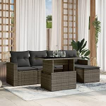 Set Schlafsofa, 6-teiliges Gartensofa-Set mit grauen Kissen aus Polyrattan, Sofa f&uuml;r Wohnzimmer, Gartensofa, modernes Sofaset f&uuml;r den Au&szlig;enbereich, M&ouml;bel Modell 3267240