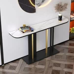 Schmaler Eingangstisch, Konsolentisch, 80 x 30 x 80 cm, Sofatisch, Flur-Eingangstisch im Landhausstil mit Metallrahmen f&uuml;r Wohnzimmer, Eingangsbereich, Foyer (Farbe: Schwarz)
