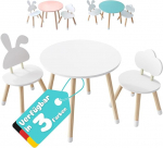 KYWAI&reg; - Children's Table with 2 Chairs, Wooden Seating Set, White, Small Table, Children's Seating Set, Children's Room, Bedroom, Nordic Style (White)