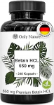 Betaine HCL 650 mg - 240 kapslit - k&otilde;rvetiste tabletid - k&otilde;rge annus - toodetud Saksamaal ja laboratoorselt testitud - vegan - Betaine HCL