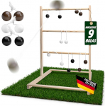 KIDSWARE&reg; Ladder Golf viskem&auml;ng [Outdoor & Indoor] - Kvaliteetne puidust redelim&auml;ng t&auml;iskasvanutele ja lastele alates 3. eluaastast - m&auml;ngukomplekt koos redeliga koos punktiskaalaga, 9 bolas ja kotiga, 55 x 75 cm.