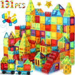 W W WISE BLOCK Magnetic Building Blocks Toy 131 Pieces with 2 Cars, Magnetic Tiles Toy for Children, Learning Magnetic Magnetic Toy for Toddlers for 3 4 5 6 7 8 Years Boy Girl