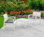 Dmora - Benevento Outdoor Garden Set with 2 Armchairs and 1 Coffee Table, Indoor and Outdoor Lounge with Cushions, 100% Made in Italy, White