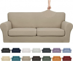 YEMYHOM Couch&uuml;berz&uuml;ge f&uuml;r 2 Kissen, Couch, hoher Stretch-Sofabezug mit 2 extra gro&szlig;en Sitzkissenbez&uuml;gen, rutschfest, elastische Schonbez&uuml;ge (Khaki), 180,3 cm - 231,1 cm (2 Kissen), 3 St&uuml;ck