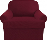 GAMUKAI 2 Pieces Armchair Sofa Covers Stretch Couch Covers for T Cushion Sofa Slipcovers Soft Furniture Covers with 1 Individual T-Cushion Shape Seat Covers (Burgundy, Chair)