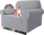 MAXIJIN Super Stretch Chair Covers for Living Room, 1 Piece Universal Chair Cover with Armrests, Jacquard Spandex Chair Protection, Dogs, Pet Friendly, Sofa, Couch, Armchair Cover (1 Seater, Silver