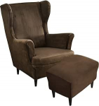 Highdi 2-osaline sametist tiibtooli kate koos Ottomani kaitsva kattega, tugitooli visked, tiibtooli kaitsvad katted, Stretch Tiger Chair Cover koos k&auml;etoega, k&otilde;rge seljatoega (pruun)