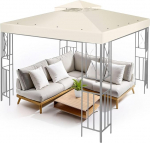 Flexzion 12' x 12' Gazebo Canopy Top Cover (Ivory) - Dual Tier Up Tent Accessory koos Plain Edge pol&uuml;estrist UV30 kaitse veekindel Outdoor Patio Backyard Garden Lawn Sun Shade'iga