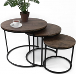 DIVCHI &uuml;mmargune 3-osaline komplekt, kaasaegne puidust v&auml;limus metallist alusega, kohvipoolsed lauad v&auml;ikestesse ruumidesse, &ouml;&ouml;kapp elutuppa, magamistuppa, r&otilde;dule (must, p&ouml;&ouml;k)