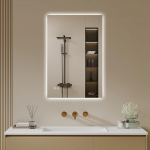 LED Vannitoa peegel &uuml;mmargune koos puutetundliku l&uuml;litiga, timmitav, 3 valgusv&auml;rvi reguleeritav, uduvastane, seinale paigaldatav, valgustatud vannitoa peegel (uduvastane + 3 valgusv&auml;rvi, 40 x 60 cm)