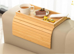 Natural Bamboo Sofa Tray, Sofa Tray, Sofa Tray, Table for Couch, Foldable Non-Slip Coffee Arm Table, Sofa Side Table for Snacks, Phone, Control, Cups, No Installation