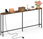 Konsoollaud, kitsas 180 cm laiune konsoollaud pistikupesaga, koridoririiul, kitsas k&uuml;ljelaud, diivan, diivan sissep&auml;&auml;suks, esikusse, fuajeesse, verandale, r&otilde;dule, elutoa m&ouml;&ouml;bel, pruun ja must, 180 x 20 x 80 cm, 1 tk.