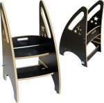 Skyline 3-in-1 kasvav samm-tool v&auml;ikelapse torn abimees, puidust v&auml;ikelapse seisev tool vannituppa v&otilde;i k&ouml;&ouml;ki, libisemiskindlad jalad, k&auml;sipuud kuni 100 kg koos tahvliga (must)