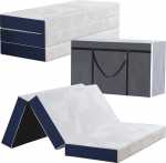 Kokkupandav madrats 120 x 195 x 10 cm, 4-osaline kokkupandav madrats eemaldatava kattega, k&uuml;lalismadrats reisimiseks, telkimiseks, k&uuml;lalistevoodiks (valge ja sinine)
