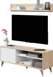 Kikua Plus TV-moodul koos riiuliga, elutoa m&ouml;&ouml;blikomplekt, valge kunst ja kanada tammepuidust viimistlus M&otilde;&otilde;tmed: 135cm (laius) x 50cm (k&otilde;rgus) 40cm (s&uuml;gavus).