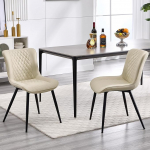 S&ouml;&ouml;gitoa toolid 2 k&ouml;&ouml;gitooli komplekt k&otilde;rge seljatoega polsterdatud toolid 5 cm istmepadjaga PU nahast s&ouml;&ouml;gitool kaasaegsed tugitoolid ja metallist jalad beež