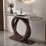 Moderner Halbmond-Eingangs-Konsole-Akzenttisch, Luxus schmale Eingangs-Sofatisch, Doppelte runde Metallbasis, Kratzfeste Stein-Arbeitsplatte, Flur-/Korridortisch(Bronze B,120cm/47.2in)