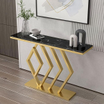 Kaasaegne marmorist konsoolne diivanilaud, ristk&uuml;likukujuline raudne k&uuml;ljelaud koridorile, veranda laud, kitsas elutoa sisustus, marmor, kuldne veranda varju, must-47