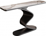 Moderner Eingangstisch, Schmaler Sofatisch Mit Metallbeinen, Mit Tischplatte Und Konsole Aus Steinplatte, Geeignet F&uuml;r Eingangsbereiche, Wohnzimmer Und Foyers(Black-White,120cm)