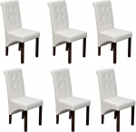 Tidyard 6 s&ouml;&ouml;gitooli komplekt Klassikalised s&ouml;&ouml;gitoolid puidust ja kunstnahast 43 x 52 x 95 cm Valge ergonoomiline seljatugi