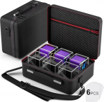 MTG Deck Box with Portable Case, Pack of 6 Transparent Card Deck Boxes for 600+ Double Sleeve Cards, Commander Deck Box with 6 Dividers, Suitable for MTG, YuGiOh, TCG, 1 Portable (6P Portable Case)