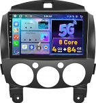 Hikity 9-tolline Android autoraadio koos satelliitnavigatsiooniga Mazda 2 2007-2014, 8-tuumaline 4G + 64G, traadita CarPlay ja Android auto, puuteekraan DSP 32EQ RDS tagurduskaamera