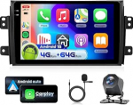 4G 64G VECHTEL 9-tolline Bluetooth autoraadio Suzuki SX4 2006-2013 Carplay Android auto, Android 15, DSP EQ, WiFi GPS, Mirror Link, RDS/FM raadio 2 DIN koos AHD tagurduskaameraga