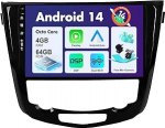 SXAUTO Android 14 IPS autoraadio Nissan X-Trail Qashqai J11 Rouge (2014-2018) - Sisseehitatud Carplay/Android auto - LED kaamera + mikrofon - 4G + 64G - DAB 360-CAM roolijuhtimispult - Kiirestardiga - 2 DIN