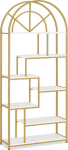 Barberpub Gold Bookcase, Standing Shelf with 7 Levels, Office Shelf with Metal Frame, Shelf for Office, Living Room, Bedroom, Kitchen, Nail Salon, Marble White, 30 x 80 x 180 cm, 5183