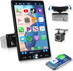 Autoradio 1 DIN traadita Carplay Android autoga, 10,4-tolline IPS 2.5D puuteekraaniga autoraadio p&ouml;&ouml;ratava, Bluetooth 5.2 linkide peegeldamine FM / RDS raadio USB / TF / AUX tagurduskaameraga