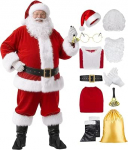 A038 J&otilde;uluvana kost&uuml;&uuml;m J&otilde;ulud Sametist &uuml;likond koos j&otilde;uluvana m&uuml;tsi paruka, habemega v&ouml;&ouml; ja kinnastega Deluxe komplekt Fancy Dress kost&uuml;&uuml;mid meestele naistele