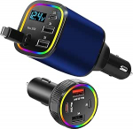 Sigaretis&uuml;&uuml;taja USB, 4 pordi USB-sigaretis&uuml;&uuml;taja adapter 85,5 W ja 78 W 4 in 1 sisset&otilde;mmatav autolaadija USB C koos kaabliga, topelt autoadapter iPhone Androidile (s&uuml;gavsinine)