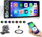 Roinvou Bluetooth autoraadio 1 DIN traadita CarPlay & Android auto 6,8-tolline puuteekraaniga autoraadio koos Mirror Link Radio FM USB Type-C EQ UI 7-v&auml;rviline nupp tagurduskaamera mikrofoniga Kaugjuhtimispult