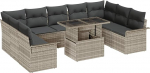 Rantry 10-teiliges Garten Sofa Set mit Kissen Hellgraues Poly Rattan, 2-Sitzer Garten Sofa mit Stauraum & Kissen Hellgraues Poly Rattan Gartenlounge Model3357085