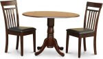 East West Furniture DLCA3-MAH-LC 3-Piece Dining Set Includes Round Dining Table with Dropleaf and 2 Faux Leather Kitchen Room Chairs, 106 x 107 cm, Mahogany