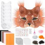 KISPATTI DIY Therian Mask, 6 St&uuml;ck Katzenmaske zum Bemalen Mit f&uuml;r Kinder Erwachsene, Edelstein Aufkleber und Eye Mesh f&uuml;r Maskerade, Cosplay, Halloween, Karneval
