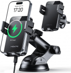 MOKPR mobiiltelefoni hoidja auto koos laadimisfunktsiooniga, 15 W mobiiltelefoni hoidja auto induktiivne laadimine ventilatsiooniklambrite / armatuurlaua / tuuleklaasi jaoks iPhone 16/15/14/13, Galaxy S24 jne (must QC3.0)