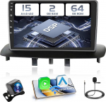 Hikity 2+64GB Android 15 autoraadio Renault Megane 3 2009-2014 raadio traadita Carplay Android auto, 9-tolline IPS puuteekraaniga raadio koos tagurduskaamera, Bluetooth, Navi, WiFi, DSP, EQ, peeglilinkiga