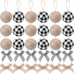 30 tk j&otilde;ulupuu kaunistused, 18 Buffalo Plaid kangast palli kaunistused Rustic Ball 12 j&otilde;ulud Mini Plaid Bows Twisted Tie Burlap Bows for Home Decor (valge, must)