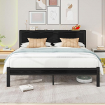 Diahomy King Size Bed Frame Metal Platform Bed Frame King Size with Wooden Headboard/Mattress Base/Underbed Storage/No Box Spring Required/Black