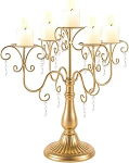 LANLONG kuldne laudakandelabri 5 Arm Crystal Candelabra Pillar k&uuml;&uuml;nla hoidja metallist k&uuml;&uuml;nla hoidja pulmapeo kaunistamiseks keskne dekoratsioon partei s&uuml;ndmus vastuv&otilde;tt dekoratsioon 15,3 tolli