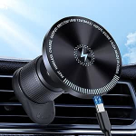 Laadimisfunktsiooniga mobiiltelefoni hoidik autos - 15W traadita laadimisseade iPhone 12-17 Pro/Max & Samsung, magnetiline mobiiltelefoni hoidik, autoventilatsioon, 360&deg; p&ouml;&ouml;ratav ja turvaline hoidik (sinine)