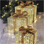 EMOS kuldsed LED j&otilde;ulukingitused laia paelaga ja dekoratiivse vibuga, 3 j&otilde;ulukaunistuse pakett, soe valge, 3 m kaabel, IP20 siseruumides kasutamiseks