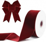Boerni Weinrotes Samtband, 50 mm x 9,1 m, luxuri&ouml;ses einseitiges Samtband f&uuml;r Weihnachtskranz, Schleife, Dekoration, Basteln, Geschenkverpackung, Valentinstagsstrau&szlig;-Verpackung