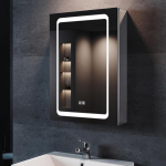 SONNI LED Mirror Cabinet with Lighting 50 x 70 cm Aluminium Anti-Fog Wireless Hinge Design Bathroom Cabinet with Mirror and Socket for Bathroom IP44 Waterproof