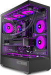 ATX arvutikarbi 6 x 120 mm ARGB PWM ventilaatori eelpaigaldatud Mid-Tower Gaming PC korpus, Panoraamiline karastatud klaasist must arvutikarbi C-t&uuml;&uuml;pi 360 mm radiaatori toega (must)