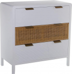 DRW Chest of Drawers with 3 Drawers MDF and Rattan in White and Natural 80 x 40 x 82 cm Estandar