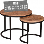 Mr. Deko Fermo Mango Coffee Table Set of 2 Natural Mango Wood Vintage Look Small Round Side Tables Small Living Room Table Industrial Look