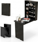 COSTWAY Wall Folding Table with Storage Space, Folding Wall Table, Space Saving Wall Folding Table, Desk Dining Table for Dining Room, Living Room, Kitchen (Black)